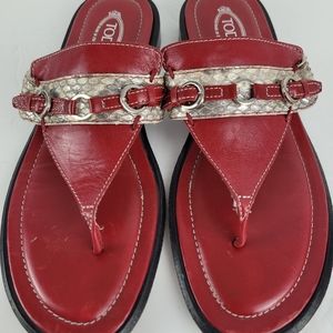 Tod's Thong Sandals Red Leather Python EU 37.5 US 7.5